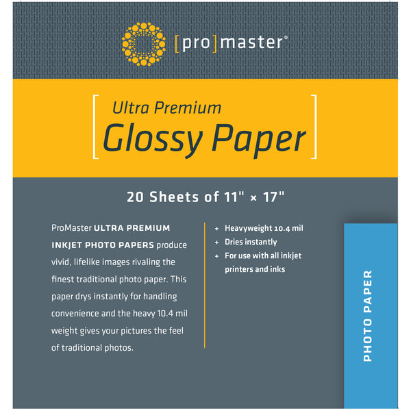 ProMaster Ultra Premium Glossy Paper - 11"x17" - 20 Sheets - Print-Scan-Present - ProMaster - Helix Camera 
