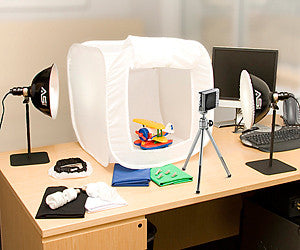 Smith Victor ImageMaker Plus 2-Light Fluorescent 250-watt 20" light tent kit w/ sweeps & tripod (402049) - Lighting-Studio - Smith-Victor - Helix Camera 