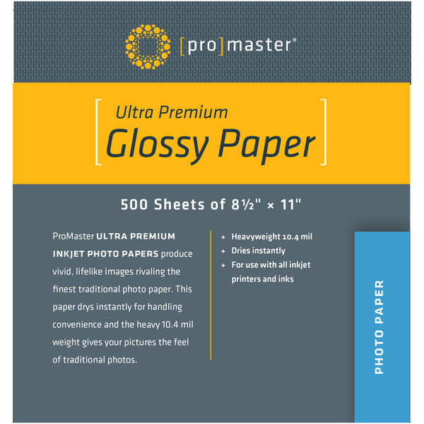 ProMaster Ultra Premium Glossy Paper - 8.5"x11" - 500 Sheet - Print-Scan-Present - Helix Camera & Video - Helix Camera 