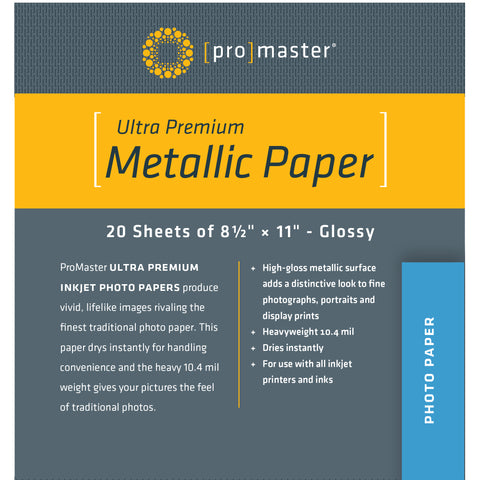 ProMaster Ultra Premium Silver Metallic Paper - 8 1/2"x11" - 20 Sheets - Print-Scan-Present - ProMaster - Helix Camera 