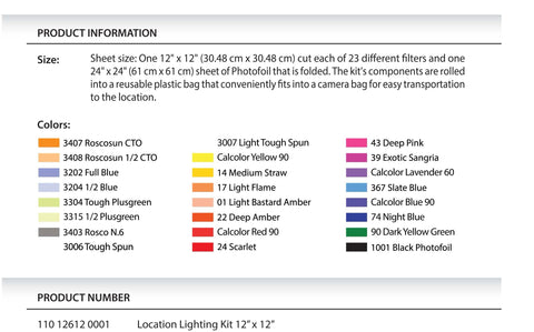 Rosco Location Lighting Filter Kit - 12"x12" - Lighting-Studio - Rosco - Helix Camera 